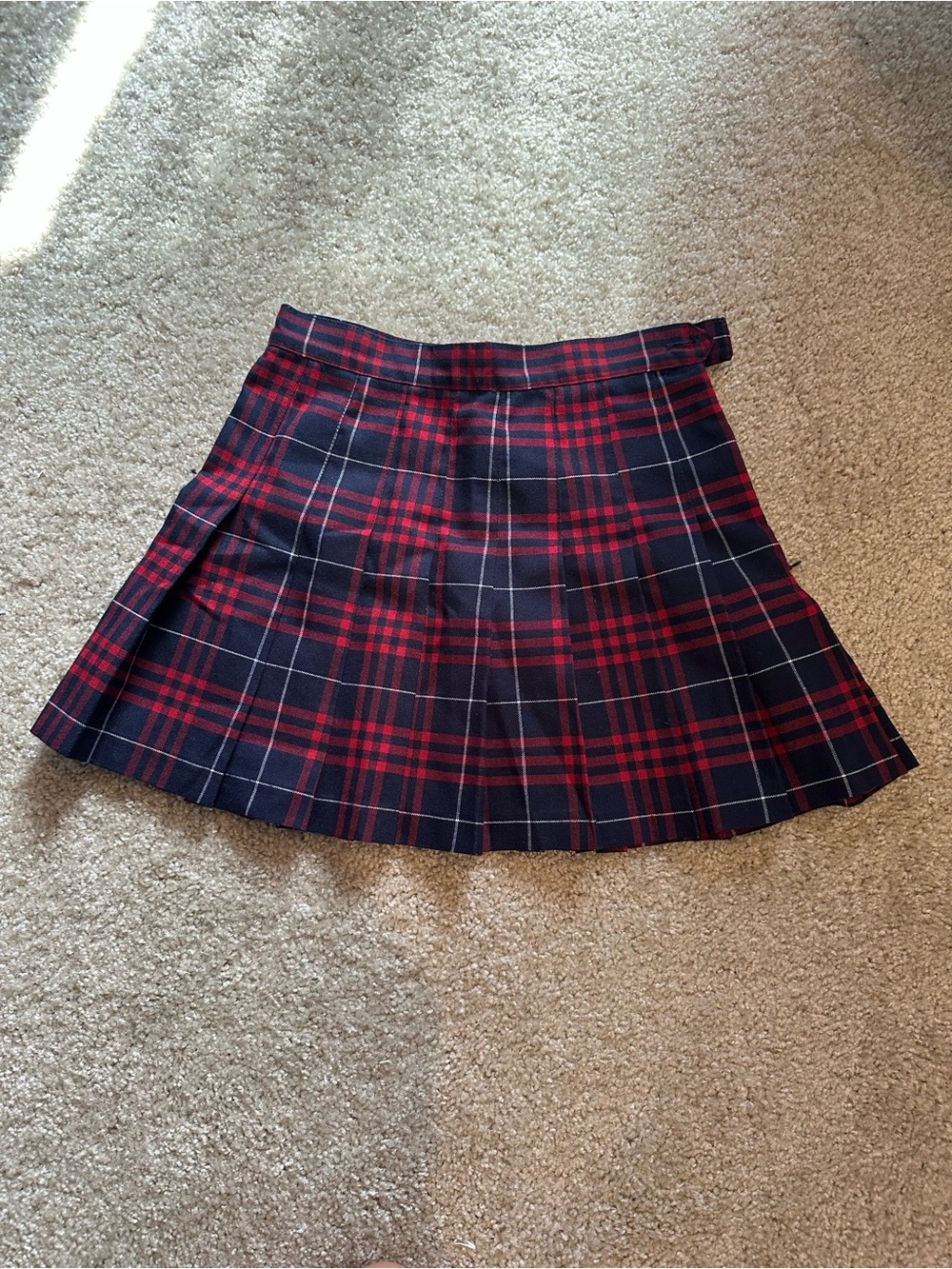 American Apparel Plaid Pleated Mini Skirt in Red and Navy